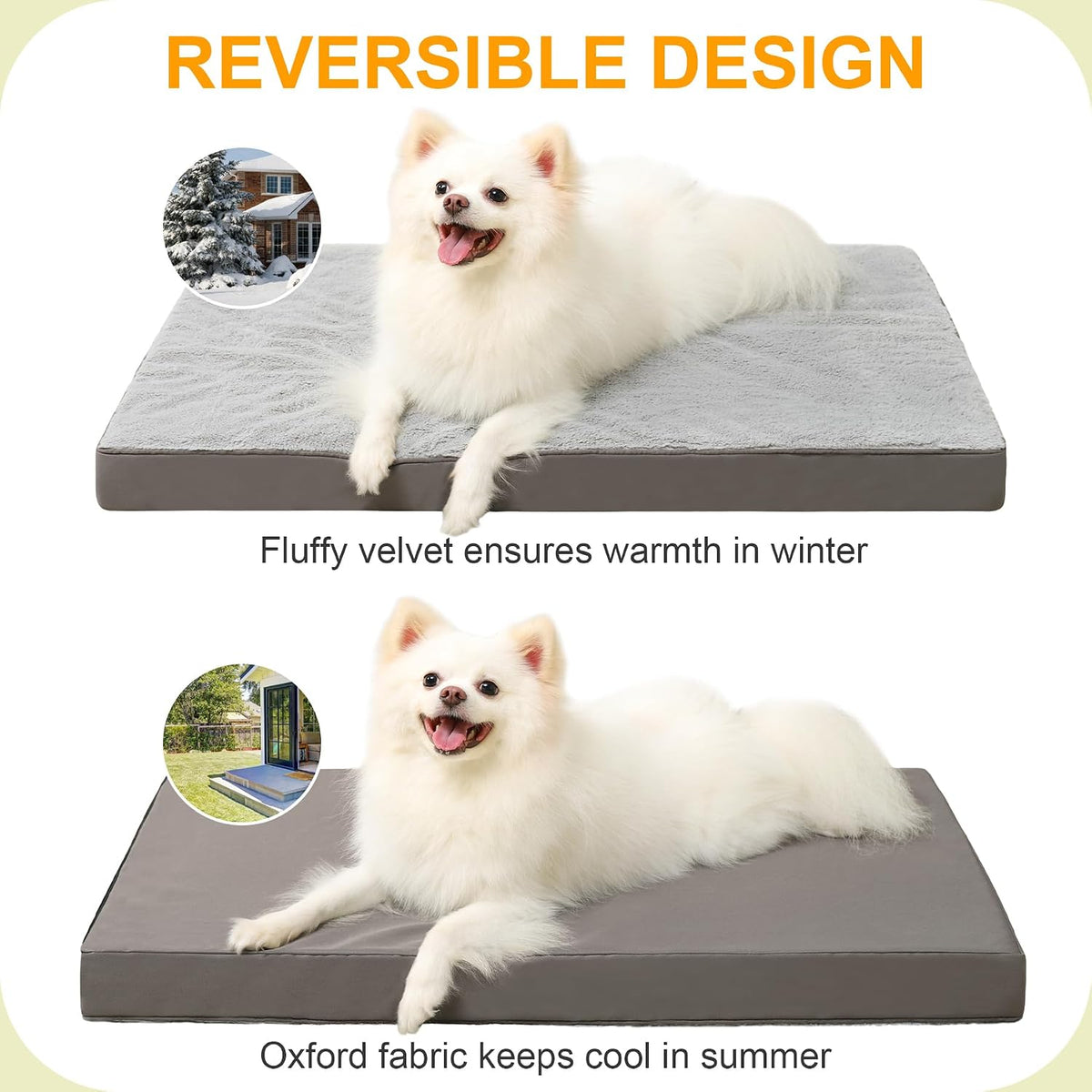 KSIIA Orthopedic Dog Bed for Large Dogs with Waterproof Lining, Grey, 35x22 | Deluxe Soft Plush Dog Crate Bed, Washable Pet Mat with Removable Cover & Egg Crate Foam for Large Dogs Sleeping & Relaxing