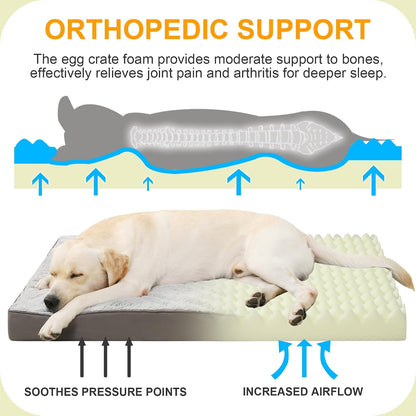 KSIIA Orthopedic Dog Bed for Large Dogs with Waterproof Lining, Grey, 35x22 | Deluxe Soft Plush Dog Crate Bed, Washable Pet Mat with Removable Cover & Egg Crate Foam for Large Dogs Sleeping & Relaxing