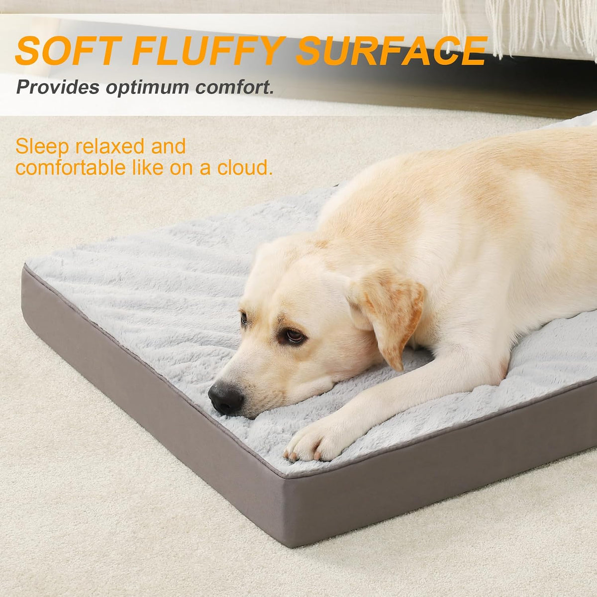KSIIA Orthopedic Dog Bed for Large Dogs with Waterproof Lining, Grey, 35x22 | Deluxe Soft Plush Dog Crate Bed, Washable Pet Mat with Removable Cover & Egg Crate Foam for Large Dogs Sleeping & Relaxing