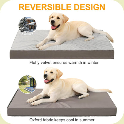 KSIIA Orthopedic Dog Bed for Large Dogs with Waterproof Lining, Grey, 35x22 | Deluxe Soft Plush Dog Crate Bed, Washable Pet Mat with Removable Cover & Egg Crate Foam for Large Dogs Sleeping & Relaxing