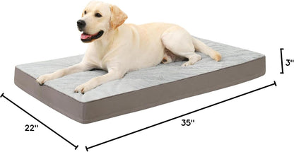 KSIIA Orthopedic Dog Bed for Large Dogs with Waterproof Lining, Grey, 35x22 | Deluxe Soft Plush Dog Crate Bed, Washable Pet Mat with Removable Cover & Egg Crate Foam for Large Dogs Sleeping & Relaxing