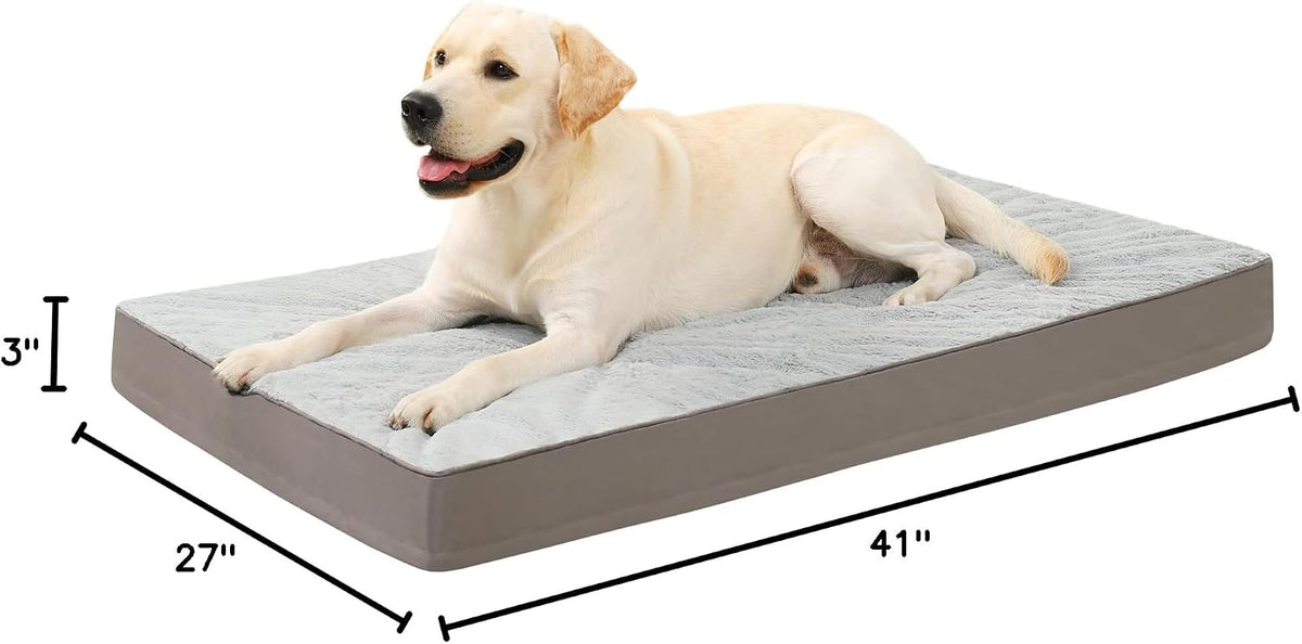 KSIIA Orthopedic Dog Bed for Large Dogs with Waterproof Lining, Grey, 35x22 | Deluxe Soft Plush Dog Crate Bed, Washable Pet Mat with Removable Cover & Egg Crate Foam for Large Dogs Sleeping & Relaxing