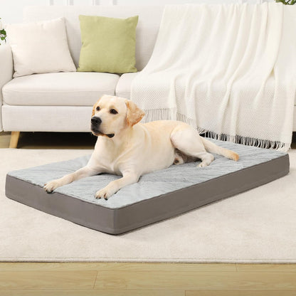 KSIIA Orthopedic Dog Bed for Large Dogs with Waterproof Lining, Grey, 35x22 | Deluxe Soft Plush Dog Crate Bed, Washable Pet Mat with Removable Cover & Egg Crate Foam for Large Dogs Sleeping & Relaxing