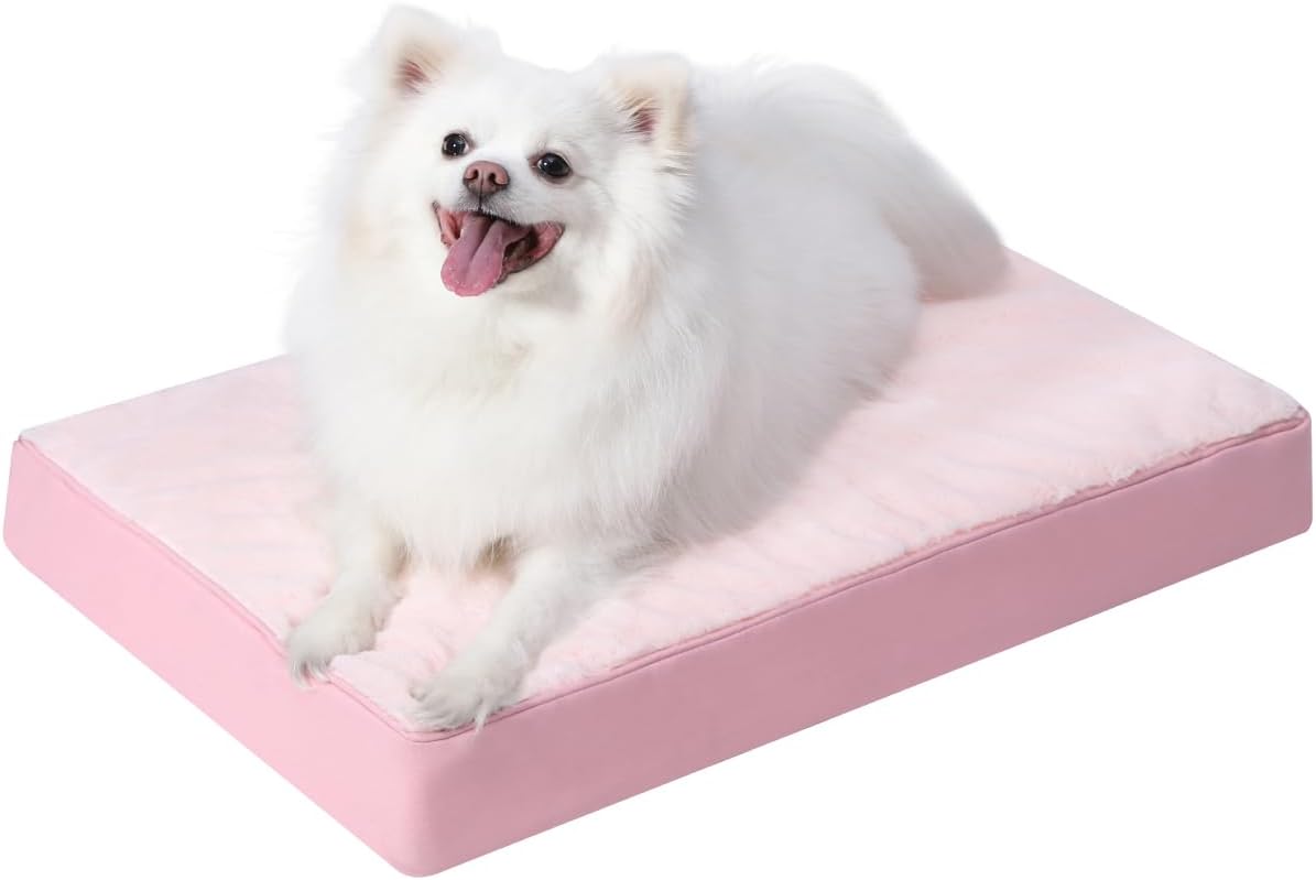 KSIIA Orthopedic Dog Bed for Large Dogs with Waterproof Lining, Grey, 35x22 | Deluxe Soft Plush Dog Crate Bed, Washable Pet Mat with Removable Cover & Egg Crate Foam for Large Dogs Sleeping & Relaxing