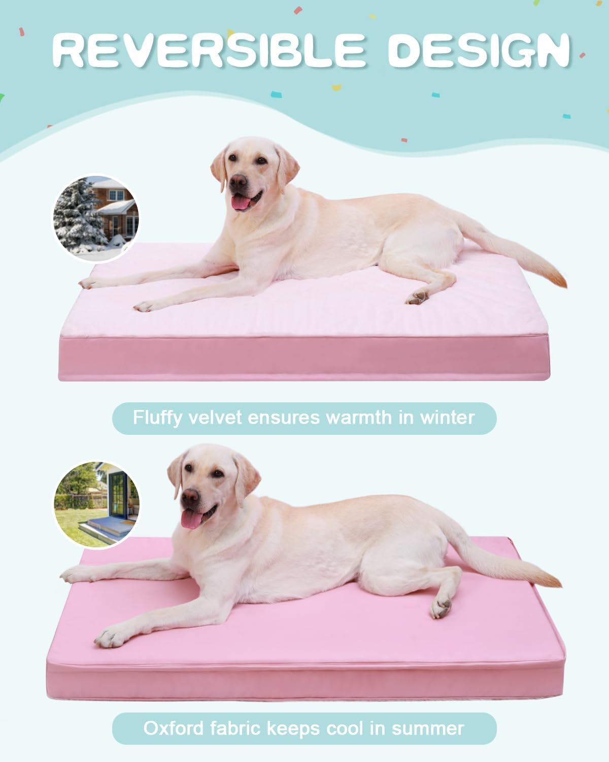 KSIIA Orthopedic Dog Bed for Large Dogs with Waterproof Lining, Grey, 35x22 | Deluxe Soft Plush Dog Crate Bed, Washable Pet Mat with Removable Cover & Egg Crate Foam for Large Dogs Sleeping & Relaxing