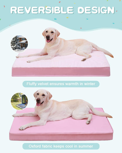 KSIIA Orthopedic Dog Bed for Large Dogs with Waterproof Lining, Grey, 35x22 | Deluxe Soft Plush Dog Crate Bed, Washable Pet Mat with Removable Cover & Egg Crate Foam for Large Dogs Sleeping & Relaxing