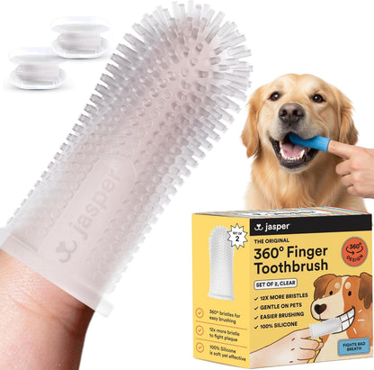 Jasper Dog Toothbrush, 360° Finger Toothbrush for Dogs & Cats, Blue | 12x More Bristles, Teeth Cleaning Kit for Small & Large Pets, Toothpaste Not Included, Fights Bad Breath, Extra Soft Silicone