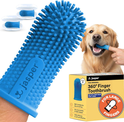 Jasper Dog Toothbrush, 360° Finger Toothbrush for Dogs & Cats, Blue | 12x More Bristles, Teeth Cleaning Kit for Small & Large Pets, Toothpaste Not Included, Fights Bad Breath, Extra Soft Silicone