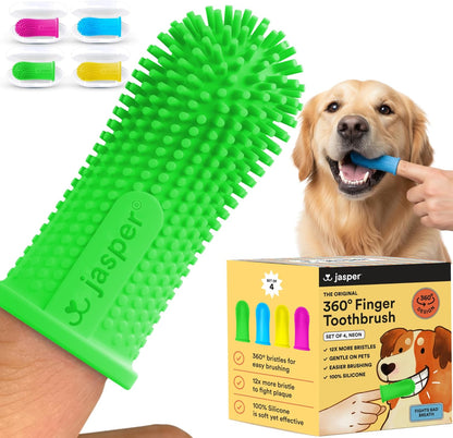 Jasper Dog Toothbrush, 360° Finger Toothbrush for Dogs & Cats, Blue | 12x More Bristles, Teeth Cleaning Kit for Small & Large Pets, Toothpaste Not Included, Fights Bad Breath, Extra Soft Silicone