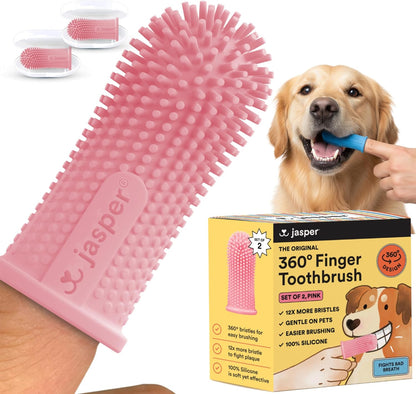 Jasper Dog Toothbrush, 360° Finger Toothbrush for Dogs & Cats, Blue | 12x More Bristles, Teeth Cleaning Kit for Small & Large Pets, Toothpaste Not Included, Fights Bad Breath, Extra Soft Silicone