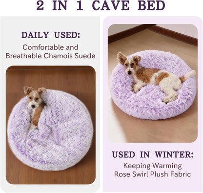 Calming Donut Dog Bed, Hooded Cave with Blanket