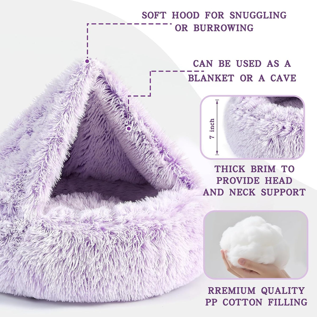Calming Donut Dog Bed, Hooded Cave with Blanket