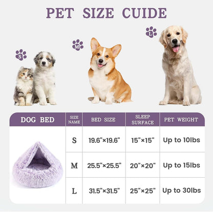 Calming Donut Dog Bed, Hooded Cave with Blanket