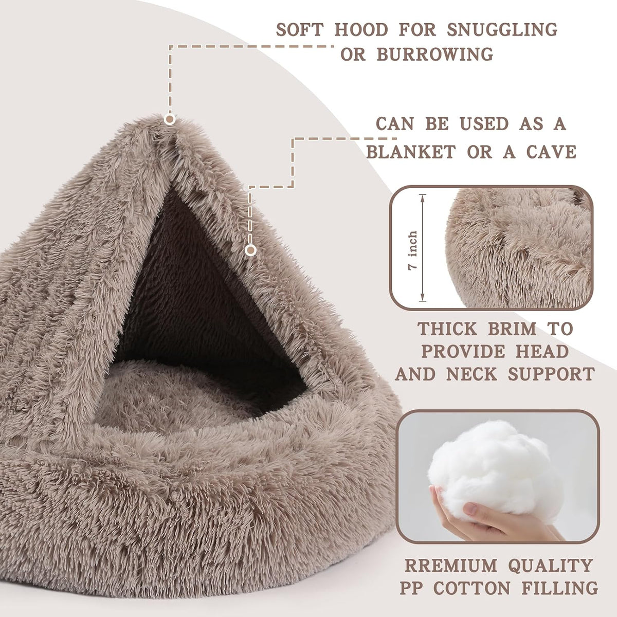 Calming Donut Dog Bed, Hooded Cave with Blanket