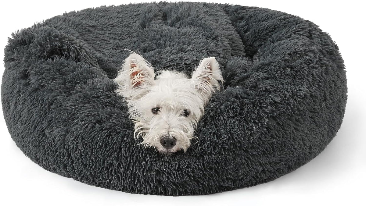 Calming Donut Dog Bed, Hooded Cave with Blanket