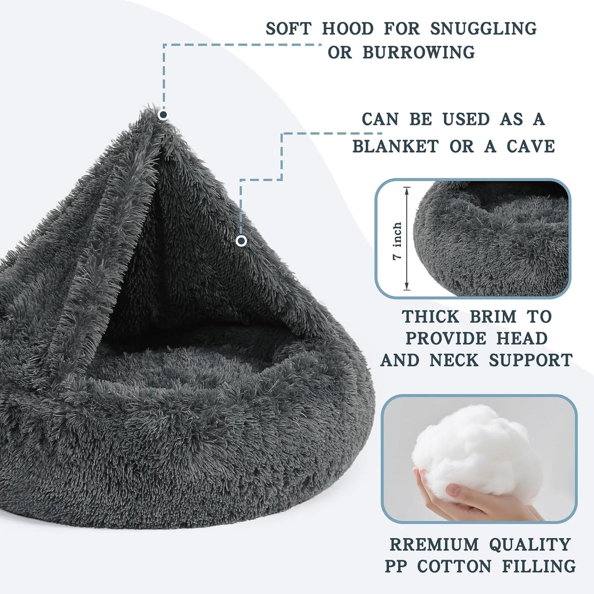 Calming Donut Dog Bed, Hooded Cave with Blanket