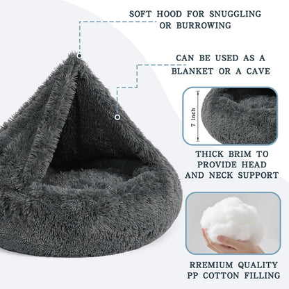 Calming Donut Dog Bed, Hooded Cave with Blanket