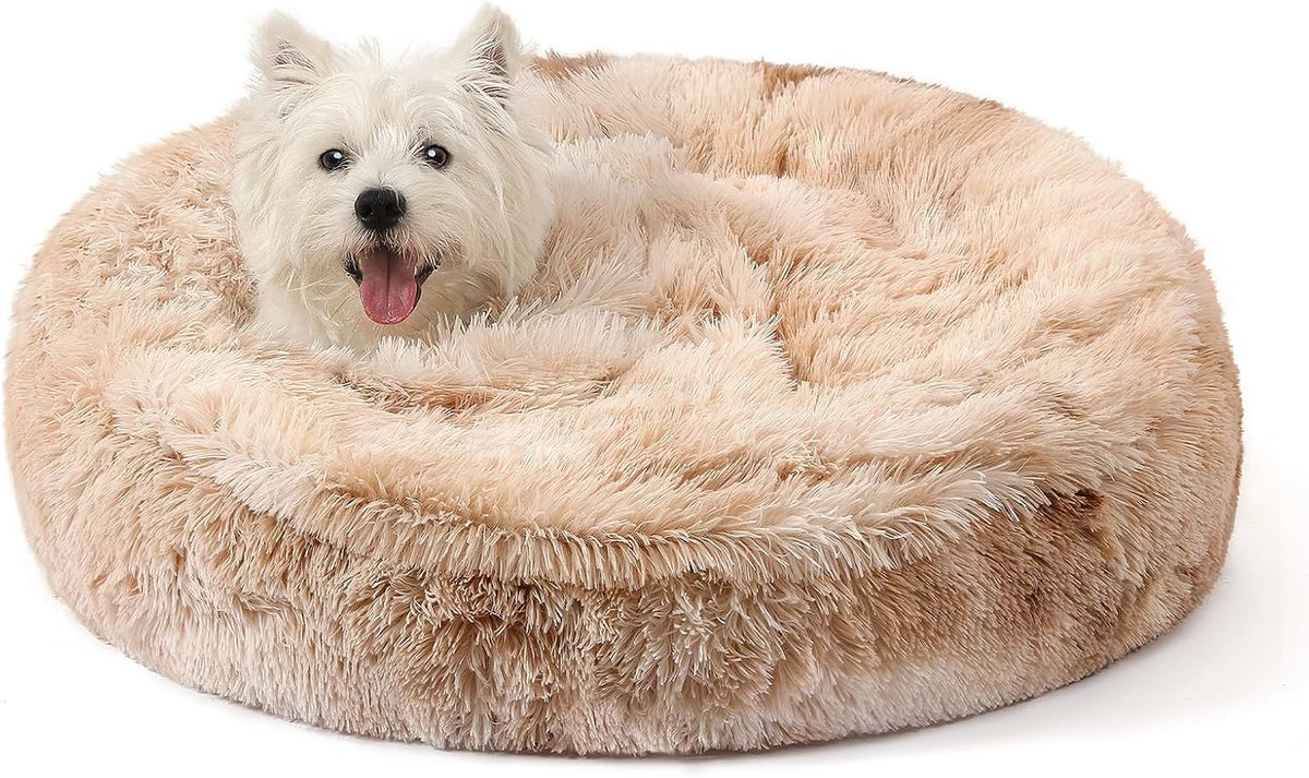 Calming Donut Dog Bed, Hooded Cave with Blanket