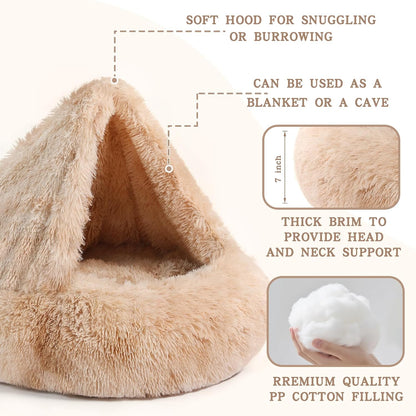 Calming Donut Dog Bed, Hooded Cave with Blanket