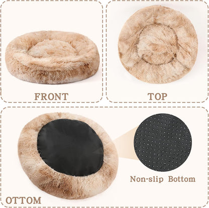 Calming Donut Dog Bed, Hooded Cave with Blanket