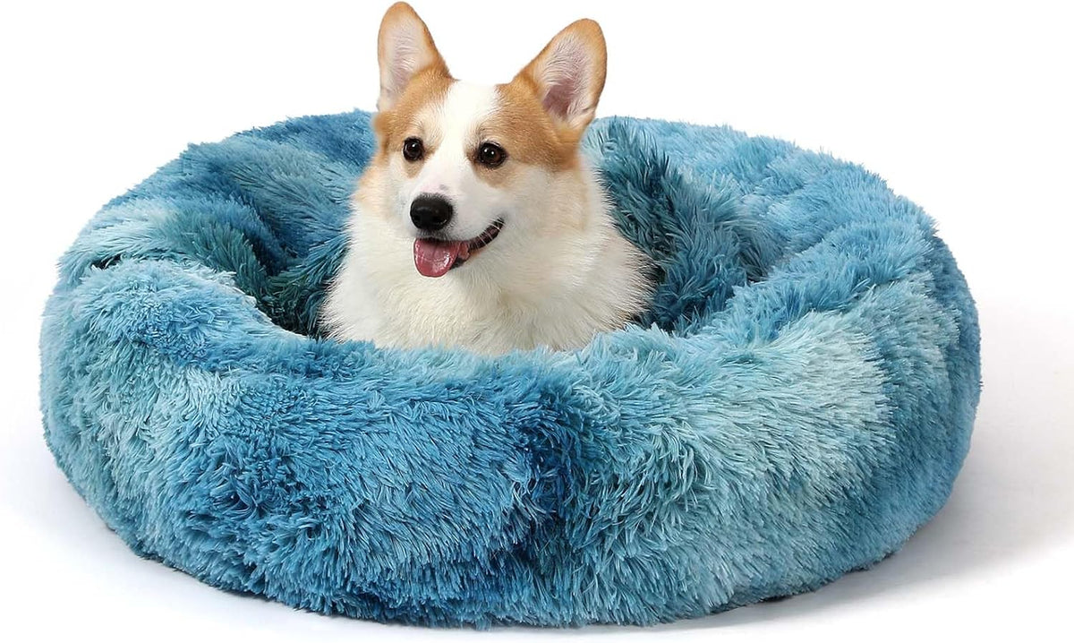 Calming Donut Dog Bed, Hooded Cave with Blanket