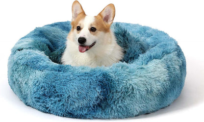 Calming Donut Dog Bed, Hooded Cave with Blanket
