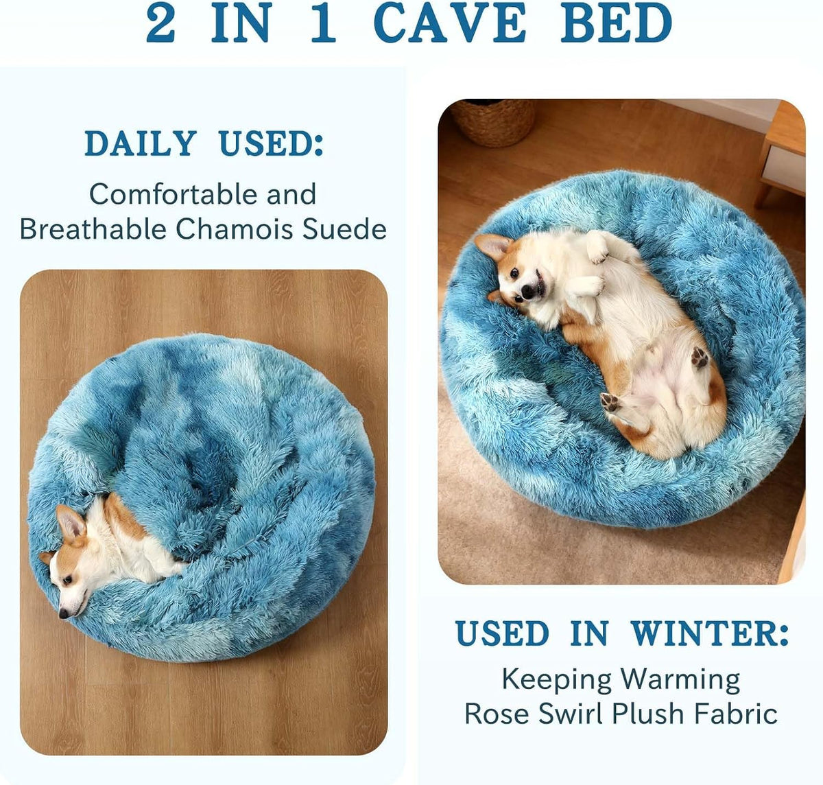 Calming Donut Dog Bed, Hooded Cave with Blanket