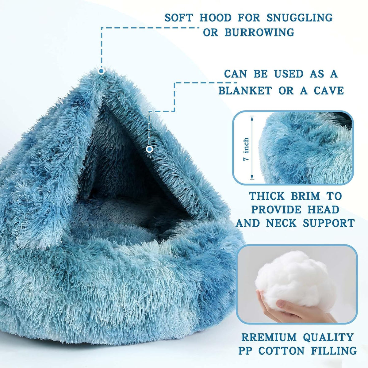 Calming Donut Dog Bed, Hooded Cave with Blanket