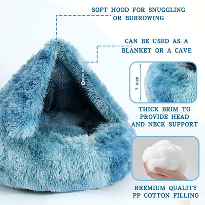Calming Donut Dog Bed, Hooded Cave with Blanket