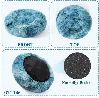 Calming Donut Dog Bed, Hooded Cave with Blanket