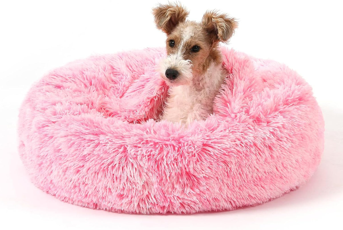 Calming Donut Dog Bed, Hooded Cave with Blanket