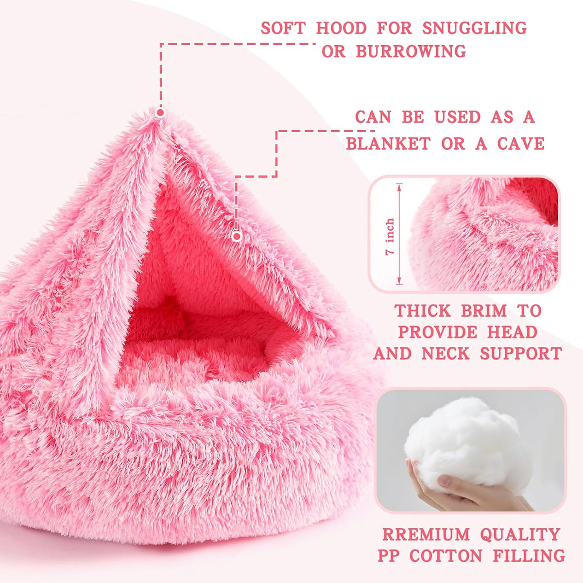 Calming Donut Dog Bed, Hooded Cave with Blanket