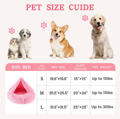 Calming Donut Dog Bed, Hooded Cave with Blanket