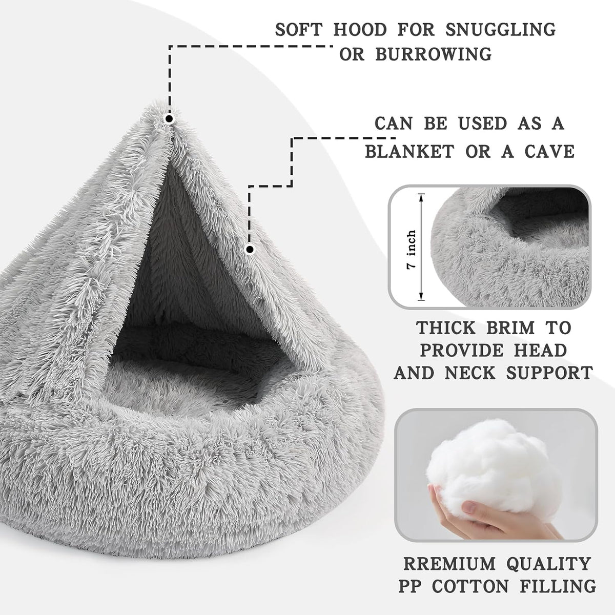 Calming Donut Dog Bed, Hooded Cave with Blanket
