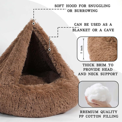 Calming Donut Dog Bed, Hooded Cave with Blanket