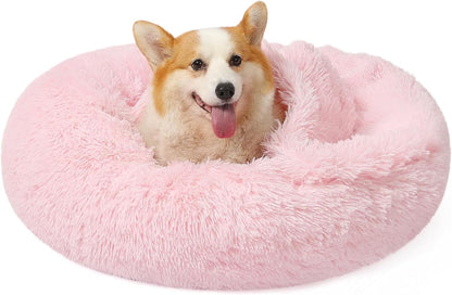 Calming Donut Dog Bed, Hooded Cave with Blanket