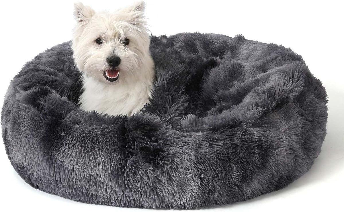 Calming Donut Dog Bed, Hooded Cave with Blanket