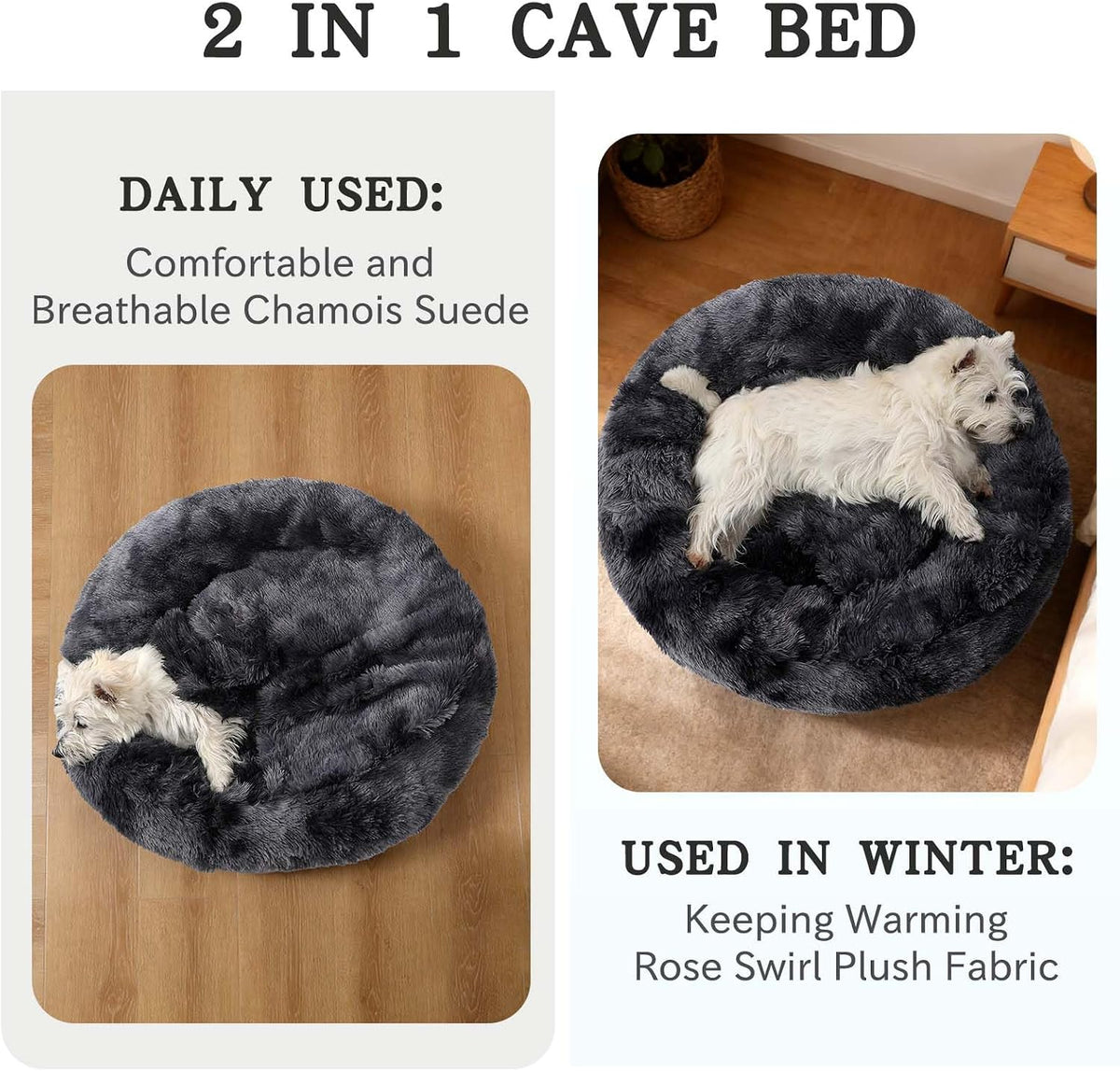 Calming Donut Dog Bed, Hooded Cave with Blanket