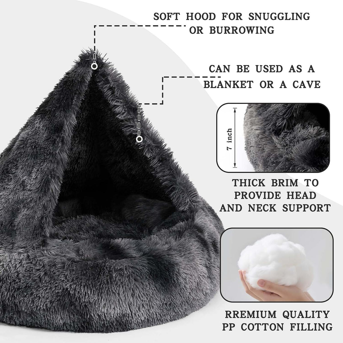 Calming Donut Dog Bed, Hooded Cave with Blanket