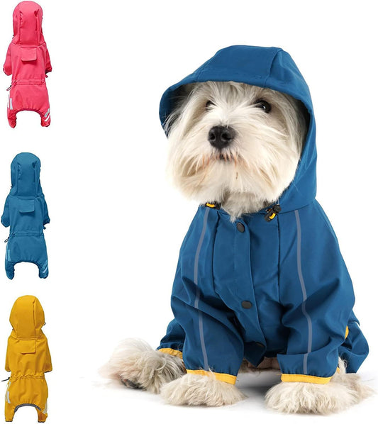 Dog Raincoat, Waterproof Dog Rain Jacket with Hood, Rain Coat with Leash Hole, Reflective Strap for Small Medium Dogs, Outdoor Adventures/Walking Lightweight Puppy(Blue,S)