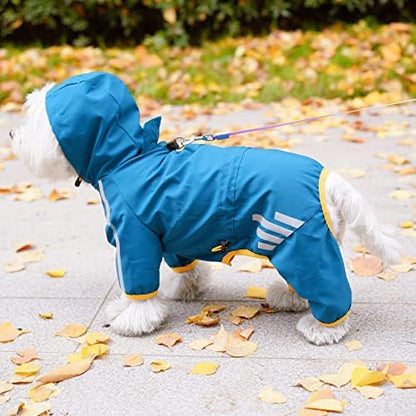 Dog Raincoat, Waterproof Dog Rain Jacket with Hood, Rain Coat with Leash Hole, Reflective Strap for Small Medium Dogs, Outdoor Adventures/Walking Lightweight Puppy(Blue,S)