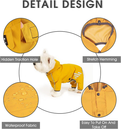 Dog Raincoat, Waterproof Dog Rain Jacket with Hood, Rain Coat with Leash Hole, Reflective Strap for Small Medium Dogs, Outdoor Adventures/Walking Lightweight Puppy(Blue,S)