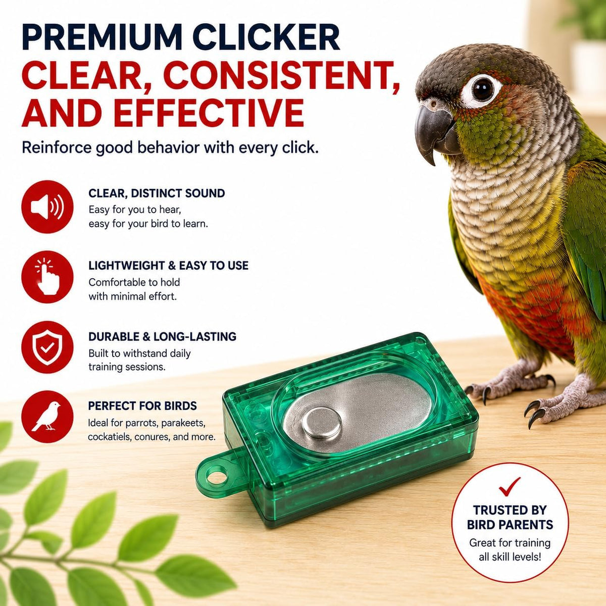 Bird Clicker Training Kit Box Clicker & Target Stick, Red