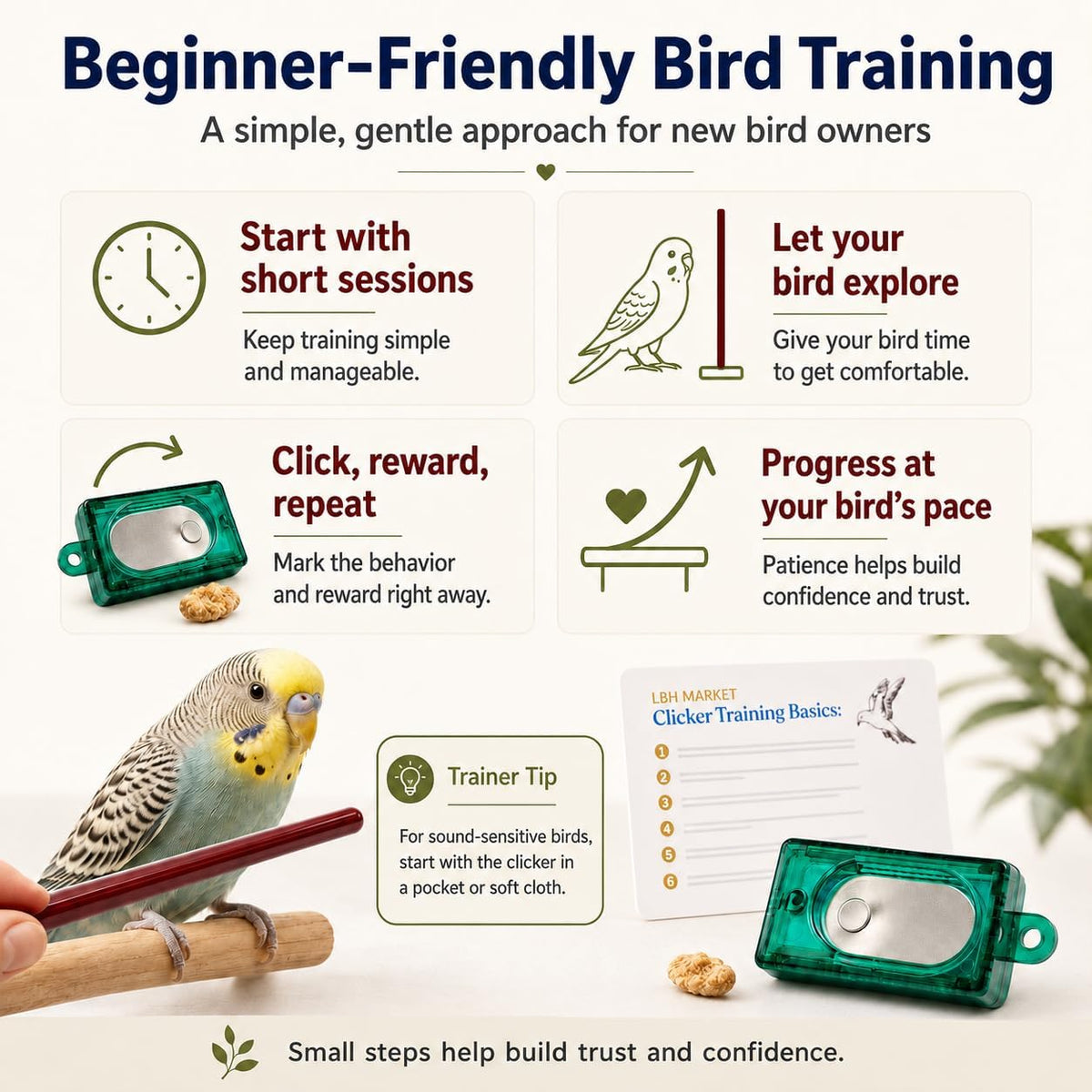 Bird Clicker Training Kit Box Clicker & Target Stick, Red