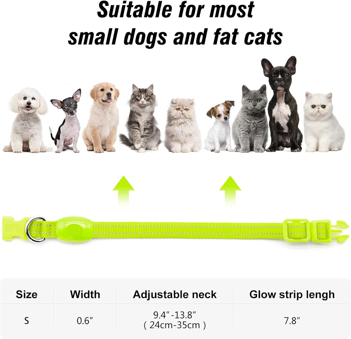 Light Up Dog Collars for Small Dogs,LED Dog Collar Light Rechargeable,Fully Adjustable Lighted Dog Collar,Glow in The Dark Dog Collars with Dog Lights for Night Walking,Green