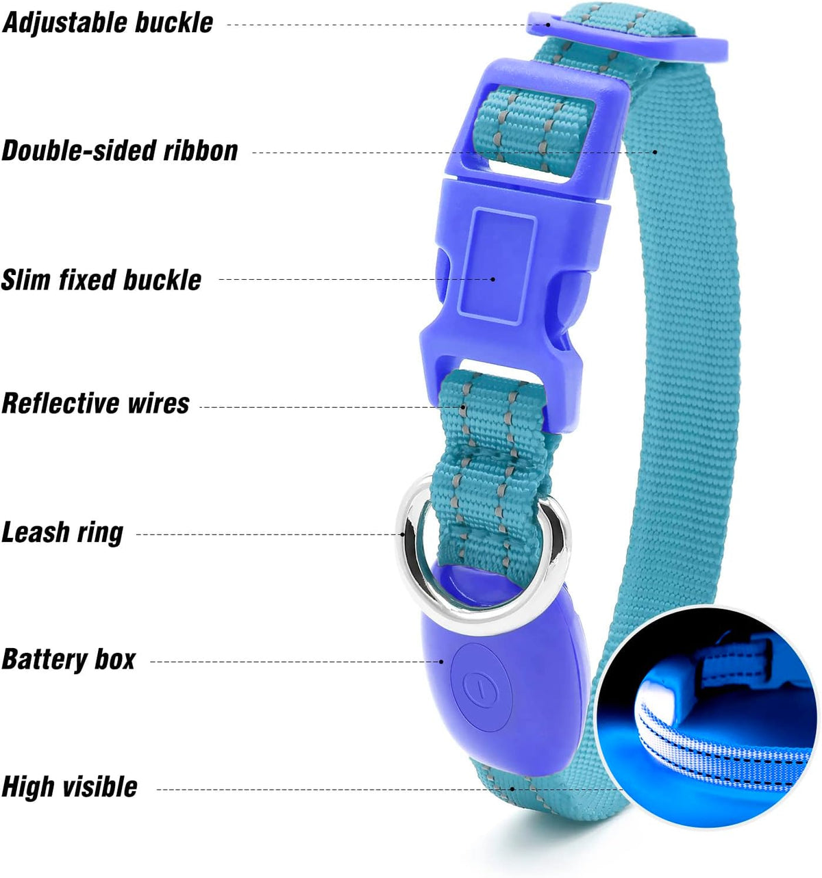 Light Up Dog Collars for Small Dogs,LED Dog Collar Light Rechargeable,Fully Adjustable Lighted Dog Collar,Glow in The Dark Dog Collars with Dog Lights for Night Walking,Green
