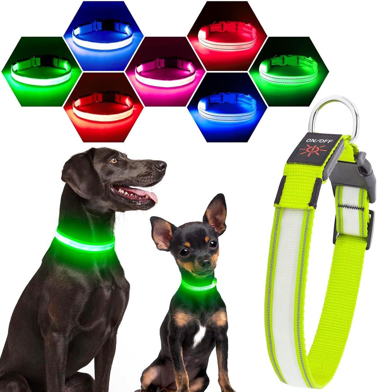 Light Up Dog Collars for Small Dogs,LED Dog Collar Light Rechargeable,Fully Adjustable Lighted Dog Collar,Glow in The Dark Dog Collars with Dog Lights for Night Walking,Green