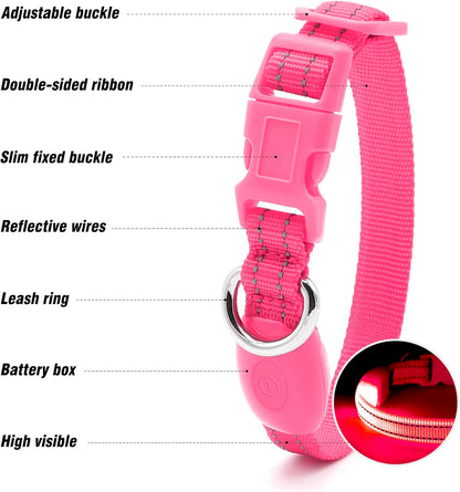 Light Up Dog Collars for Small Dogs,LED Dog Collar Light Rechargeable,Fully Adjustable Lighted Dog Collar,Glow in The Dark Dog Collars with Dog Lights for Night Walking,Green