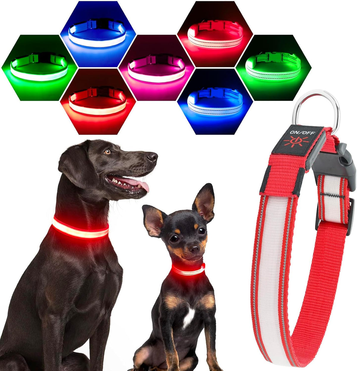 Light Up Dog Collars for Small Dogs,LED Dog Collar Light Rechargeable,Fully Adjustable Lighted Dog Collar,Glow in The Dark Dog Collars with Dog Lights for Night Walking,Green