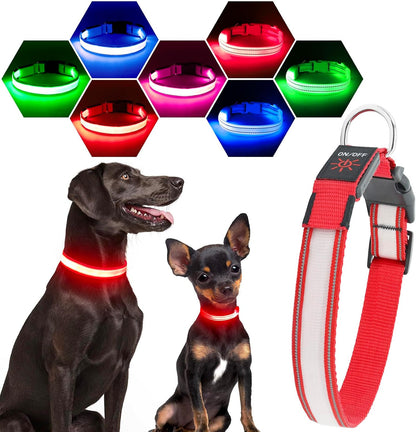 Light Up Dog Collars for Small Dogs,LED Dog Collar Light Rechargeable,Fully Adjustable Lighted Dog Collar,Glow in The Dark Dog Collars with Dog Lights for Night Walking,Green